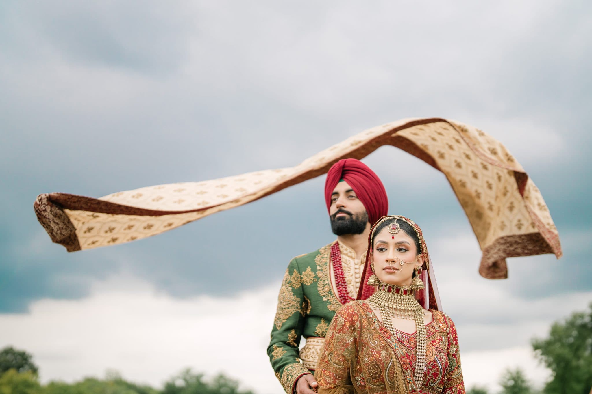 Wedding couple portrait at sacred mountain temple